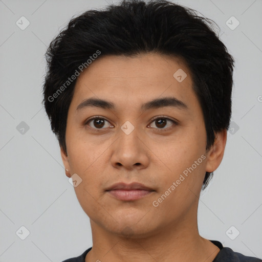 Neutral asian young-adult male with short  black hair and brown eyes