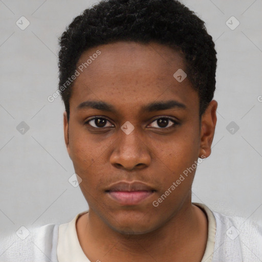 Neutral black young-adult male with short  brown hair and brown eyes