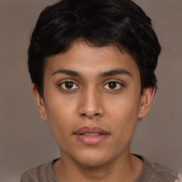 Neutral asian young-adult male with short  brown hair and brown eyes