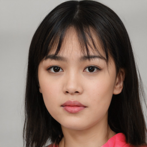 Neutral white child female with long  brown hair and brown eyes