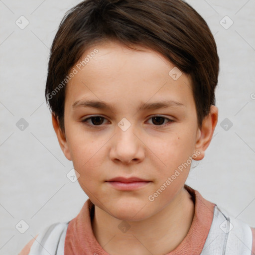 Neutral white child female with short  brown hair and brown eyes