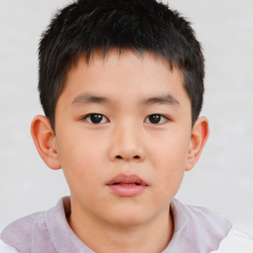 Neutral asian child male with short  brown hair and brown eyes