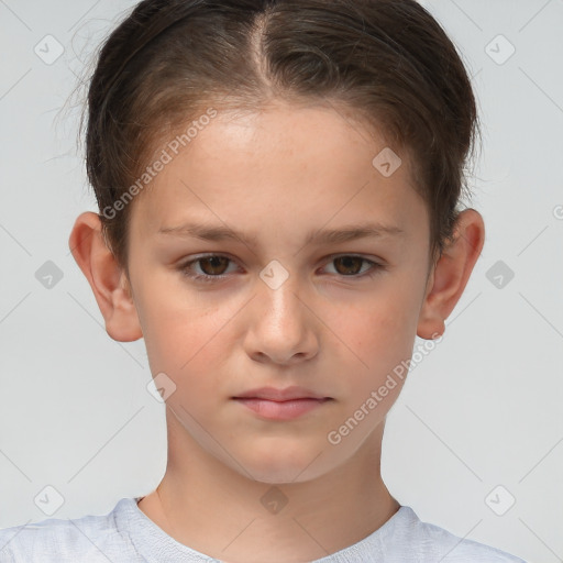 Neutral white child female with short  brown hair and brown eyes