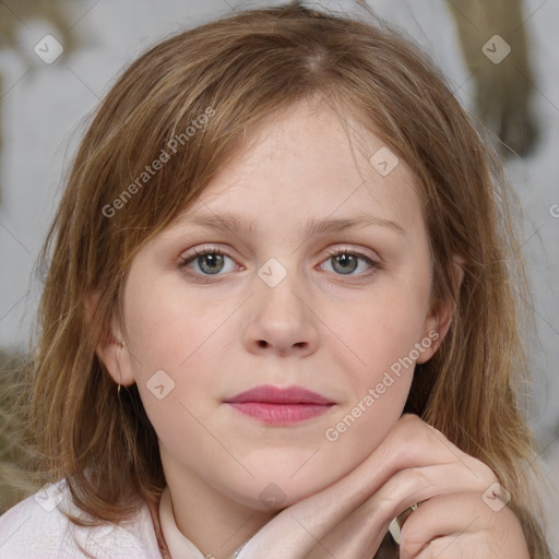 Neutral white child female with medium  brown hair and brown eyes