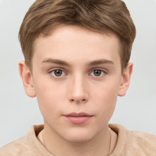 Neutral white child male with short  brown hair and grey eyes