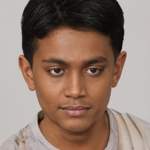 Neutral asian young-adult male with short  brown hair and brown eyes