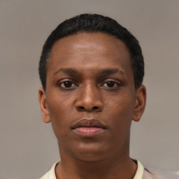 Neutral black young-adult female with short  black hair and brown eyes