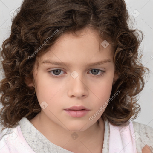 Neutral white child female with medium  brown hair and brown eyes