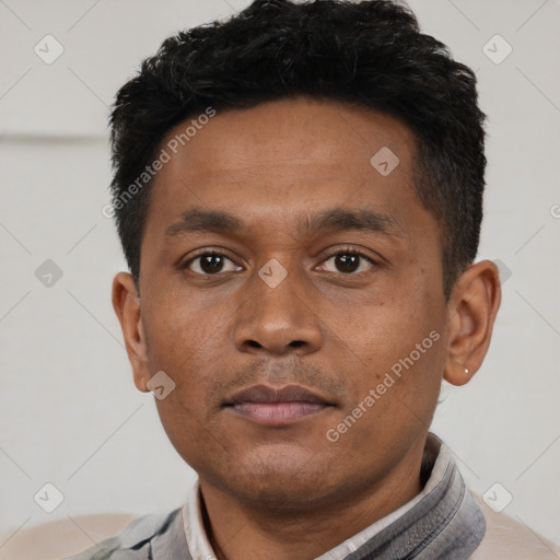 Neutral asian young-adult male with short  black hair and brown eyes