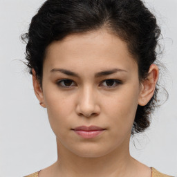 Neutral white young-adult female with short  brown hair and brown eyes