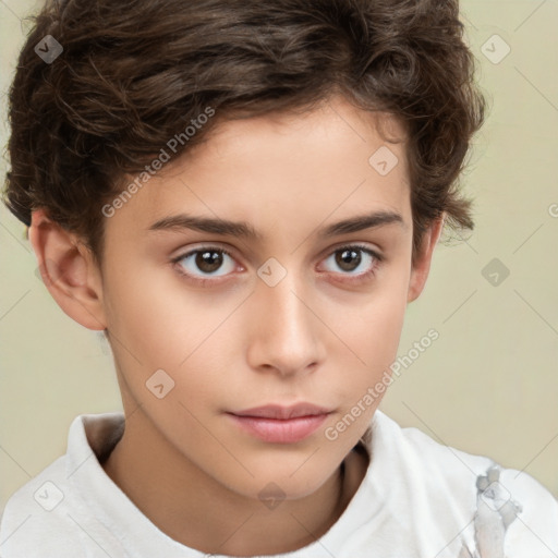 Neutral white child female with short  brown hair and brown eyes