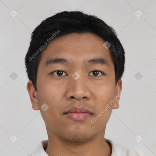 Neutral asian young-adult male with short  black hair and brown eyes