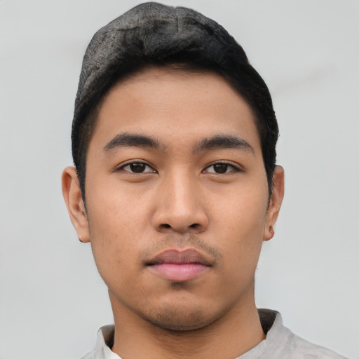 Neutral asian young-adult male with short  black hair and brown eyes