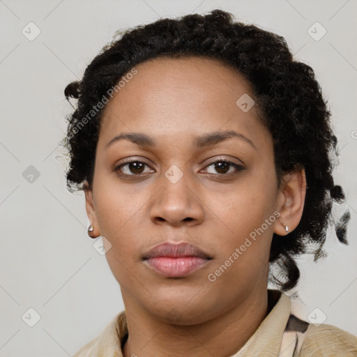 Neutral black young-adult female with short  brown hair and brown eyes