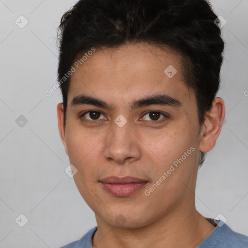 Neutral asian young-adult male with short  brown hair and brown eyes