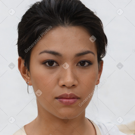 Neutral asian young-adult female with medium  brown hair and brown eyes