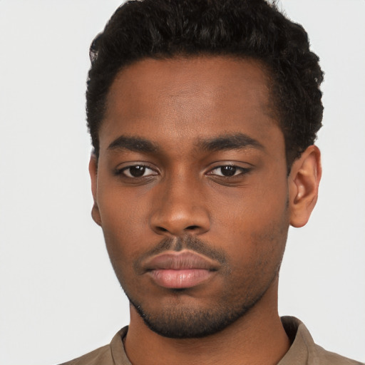 Neutral black young-adult male with short  brown hair and brown eyes