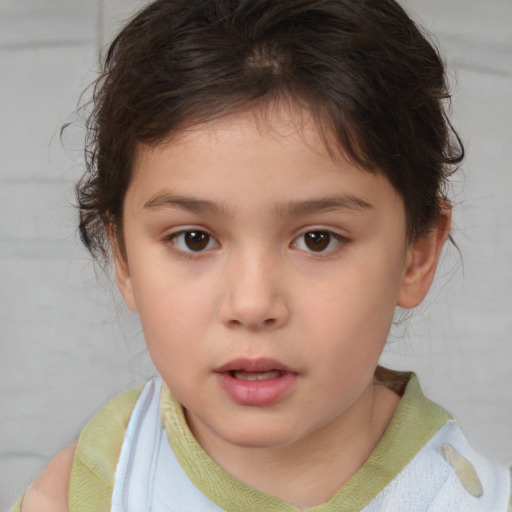 Neutral white child female with short  brown hair and brown eyes