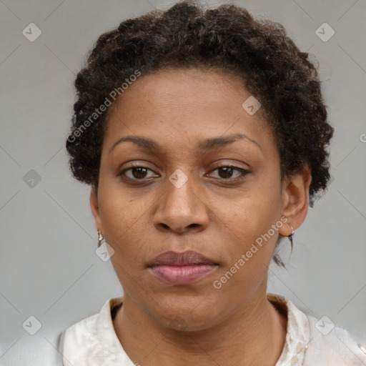 Neutral black young-adult female with short  brown hair and brown eyes