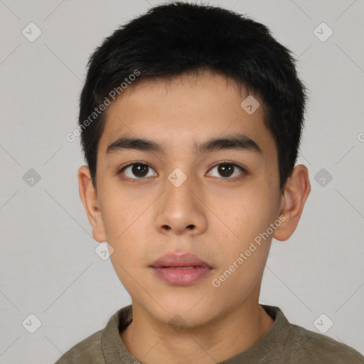 Neutral asian young-adult male with short  brown hair and brown eyes