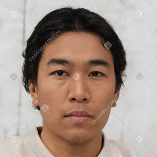 Neutral asian young-adult male with short  brown hair and brown eyes