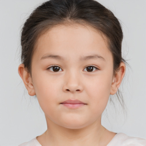 Neutral white child female with medium  brown hair and brown eyes