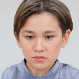 Neutral white young-adult female with short  brown hair and brown eyes