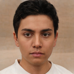 Neutral white young-adult male with short  black hair and brown eyes