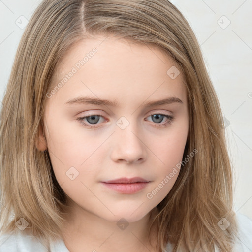 Neutral white child female with long  brown hair and brown eyes