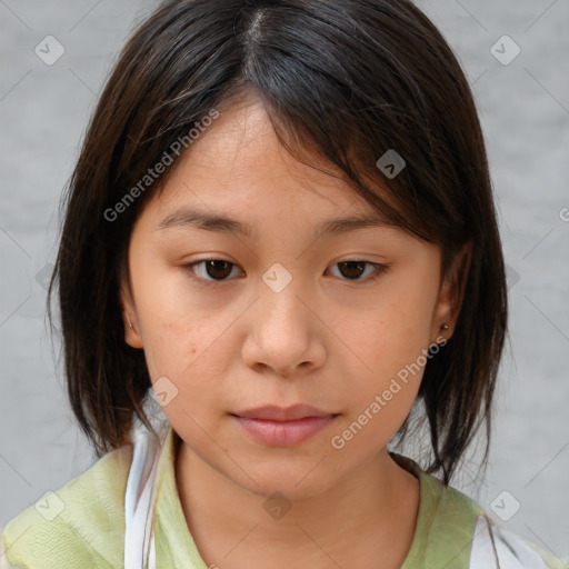 Neutral white child female with medium  brown hair and brown eyes