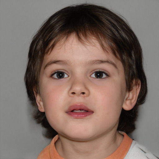 Neutral white child male with medium  brown hair and blue eyes