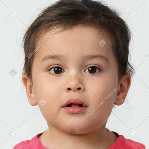 Neutral white child female with short  brown hair and brown eyes