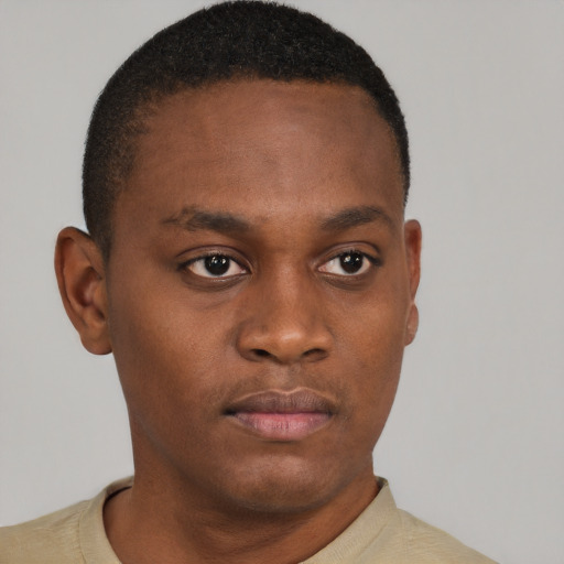 Neutral black young-adult male with short  brown hair and brown eyes