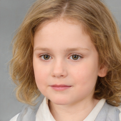 Neutral white child female with medium  brown hair and brown eyes