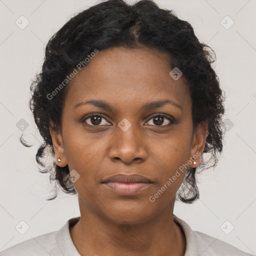 Neutral black young-adult female with short  brown hair and brown eyes