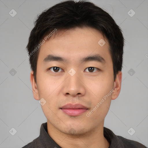 Neutral asian young-adult male with short  brown hair and brown eyes