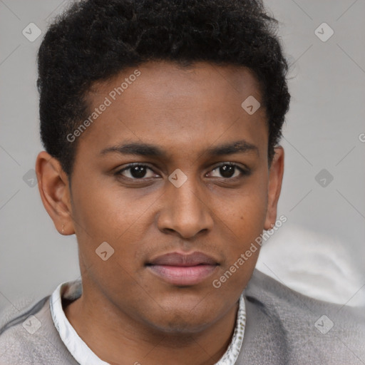 Neutral latino young-adult male with short  brown hair and brown eyes