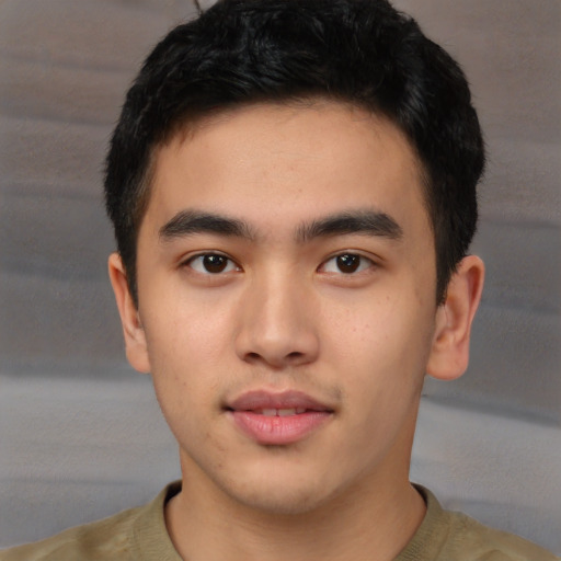 Neutral asian young-adult male with short  brown hair and brown eyes