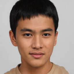 Neutral asian young-adult male with short  brown hair and brown eyes