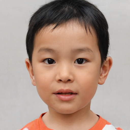 Neutral asian child male with short  brown hair and brown eyes