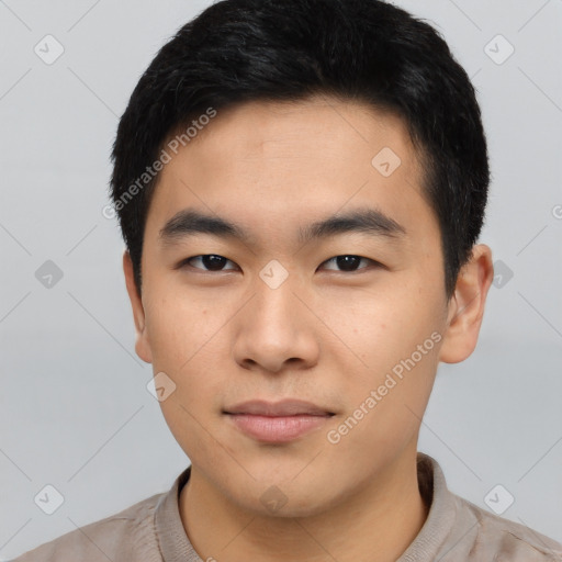 Neutral asian young-adult male with short  black hair and brown eyes