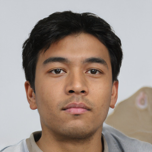 Neutral asian young-adult male with short  black hair and brown eyes
