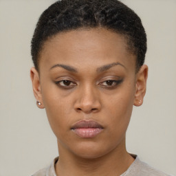 Neutral black young-adult female with short  brown hair and brown eyes