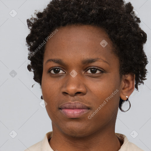 Neutral black young-adult female with short  brown hair and brown eyes