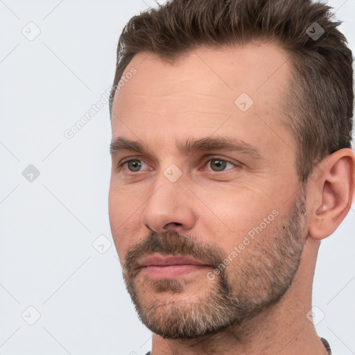 Neutral white adult male with short  brown hair and brown eyes