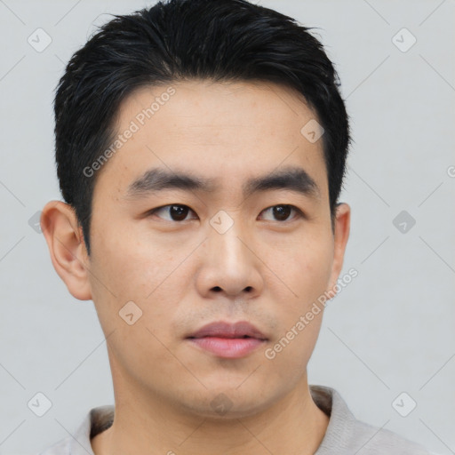 Neutral asian young-adult male with short  black hair and brown eyes