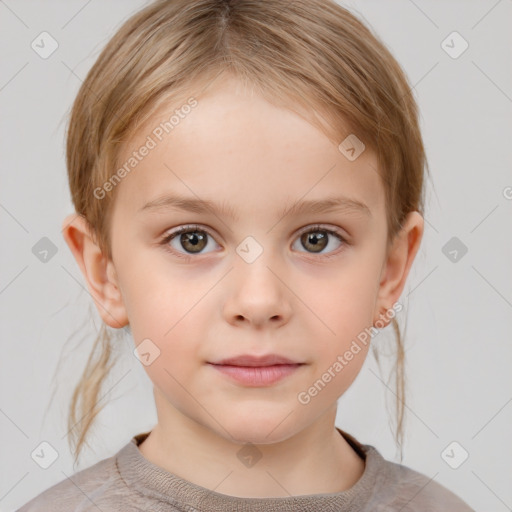 Neutral white child female with short  brown hair and brown eyes