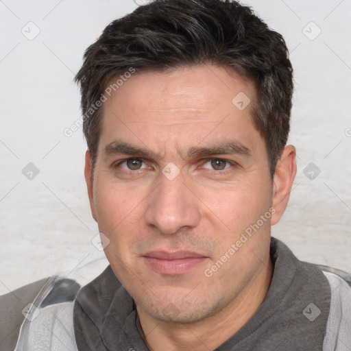 Neutral white adult male with short  brown hair and brown eyes