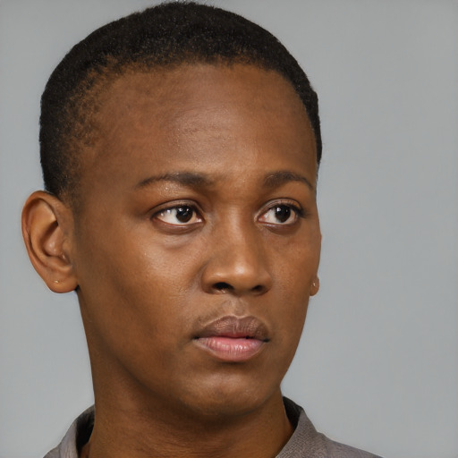 Neutral black young-adult female with short  brown hair and brown eyes