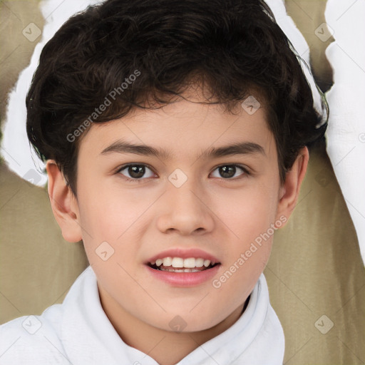 Joyful white child male with short  brown hair and brown eyes